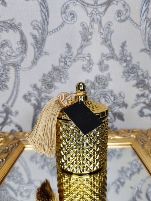 Natūrali sojų vaško žvakė stikliniame indelyje 250ml (auksinė)