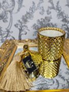 Natūrali sojų vaško žvakė stikliniame indelyje 500ml (auksinė)