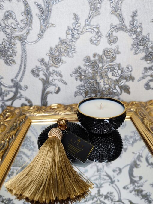 Natūrali sojų vaško žvakė stikliniame indelyje 140ml (juoda)