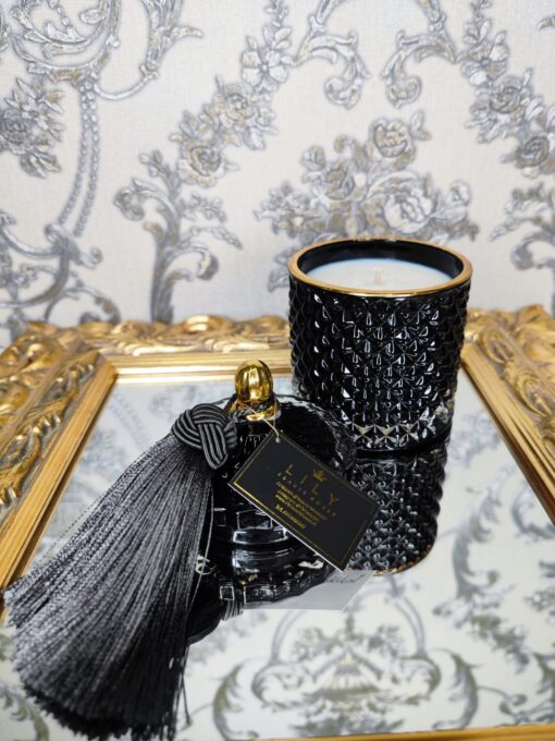 Natūrali sojų vaško žvakė stikliniame indelyje 250ml (juoda)