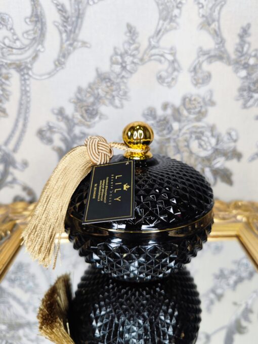 Natūrali sojų vaško žvakė stikliniame indelyje 380ml (juoda)