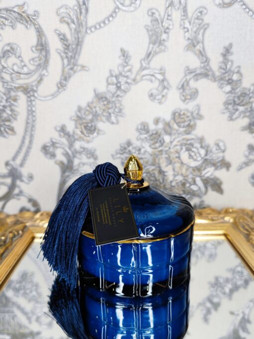 Natūrali sojų vaško žvakė stikliniame indelyje 240ml (mėlyna)