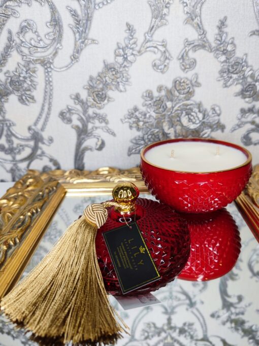 Natūrali sojų vaško žvakė stikliniame indelyje 380ml (raudona)