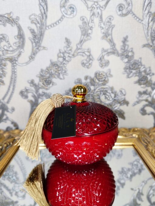 Natūrali sojų vaško žvakė stikliniame indelyje 380ml (raudona)