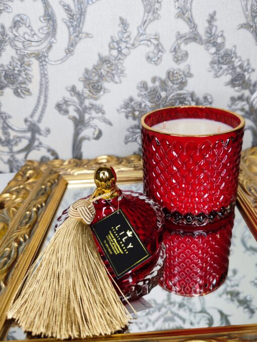 Natūrali sojų vaško žvakė stikliniame indelyje 500ml (raudona)