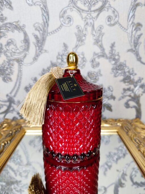 Natūrali sojų vaško žvakė stikliniame indelyje 500ml (raudona)