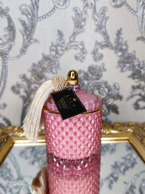 Natūrali sojų vaško žvakė stikliniame indelyje 250ml (rožinė)