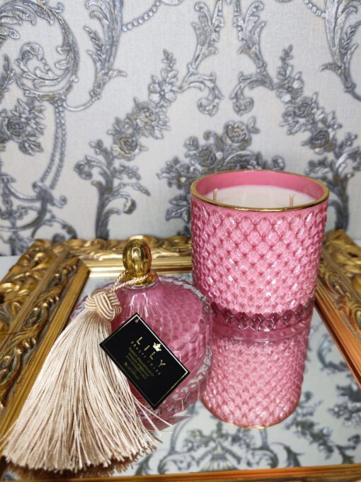 Natūrali sojų vaško žvakė stikliniame indelyje 500ml (rožinė)