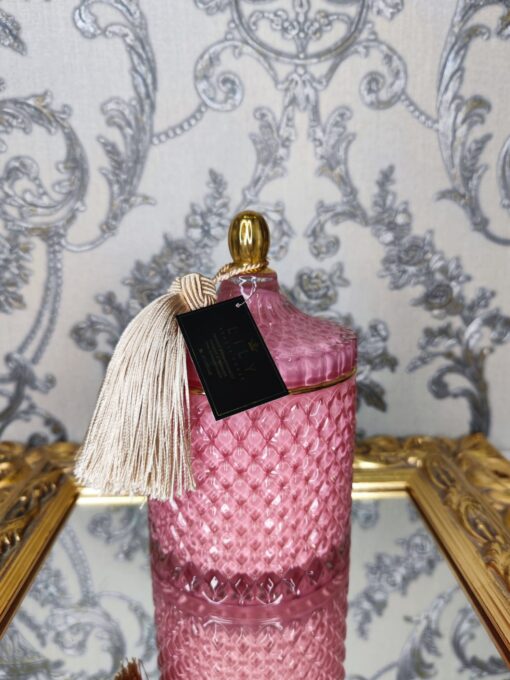 Natūrali sojų vaško žvakė stikliniame indelyje 500ml (rožinė)