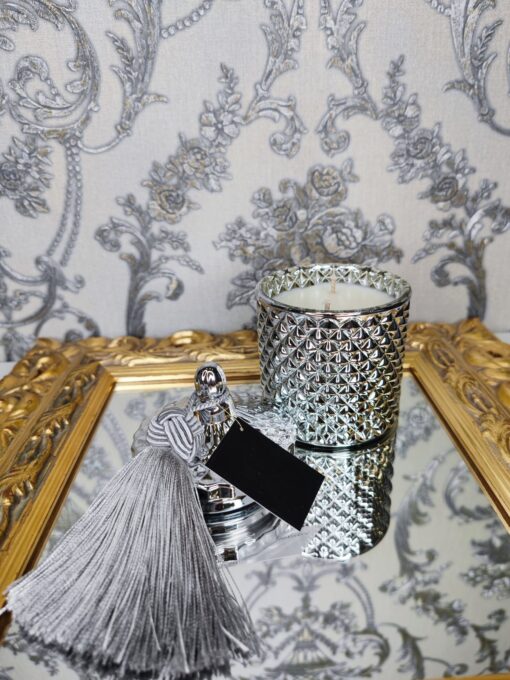 Natūrali sojų vaško žvakė stikliniame indelyje 250ml (sidabrinė)