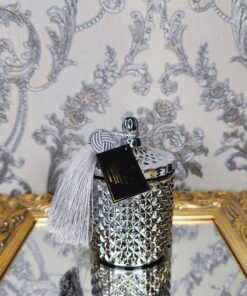 Natūrali sojų vaško žvakė stikliniame indelyje 250ml (sidabrinė)