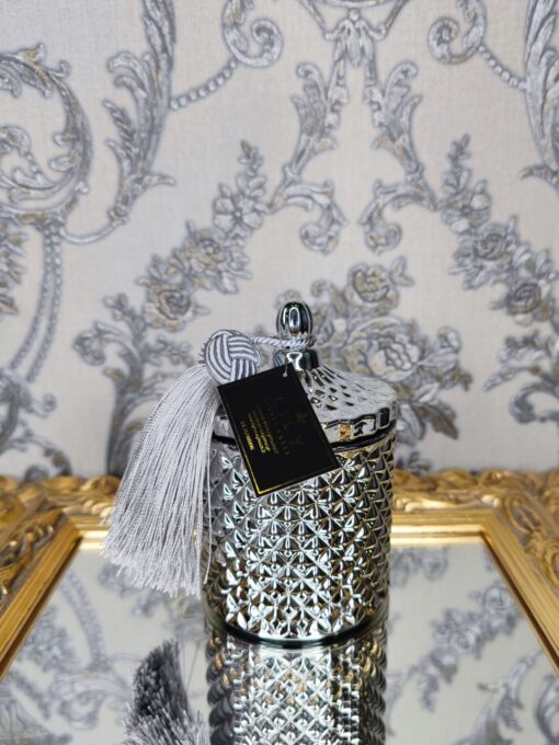 Natūrali sojų vaško žvakė stikliniame indelyje 250ml (sidabrinė)