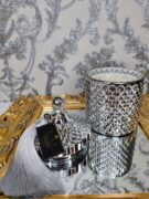 Natūrali sojų vaško žvakė stikliniame indelyje 500ml (sidabrinė)