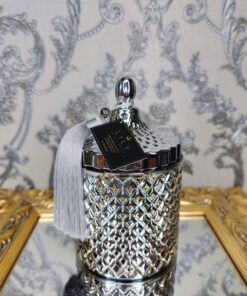 Natūrali sojų vaško žvakė stikliniame indelyje 500ml (sidabrinė)