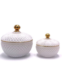 Stiklinis indelis su dangteliu baltas