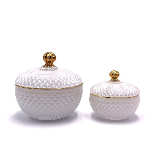 Stiklinis indelis su dangteliu baltas