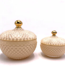 Stiklinis indelis su dangteliu kreminis