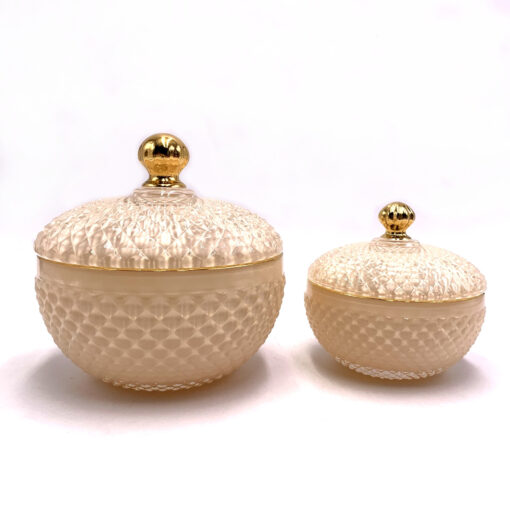 Stiklinis indelis su dangteliu kreminis