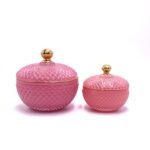 Stiklinis indelis su dangteliu rožinis