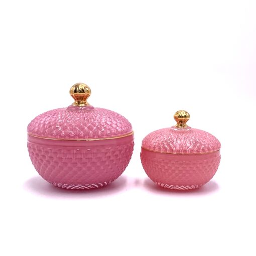 Stiklinis indelis su dangteliu rožinis