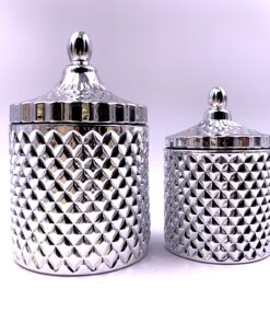 Stiklinis indelis su dangteliu, sidabrinis