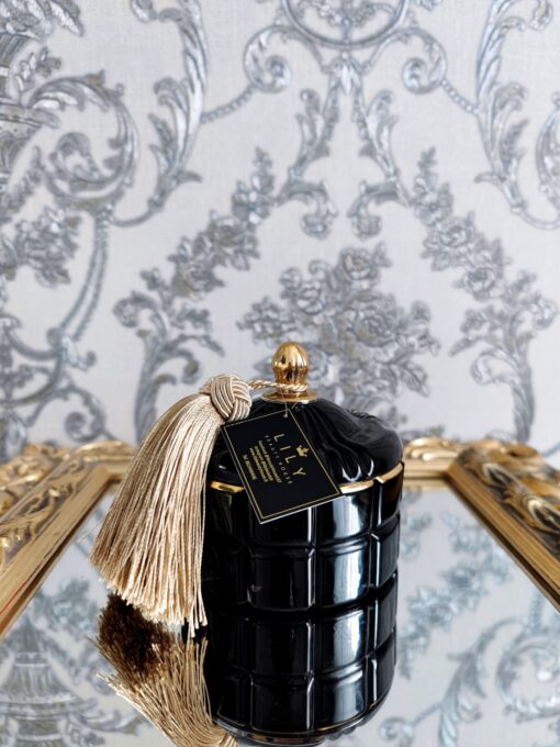 Natūrali sojų vaško žvakė stikliniame indelyje 240ml (juoda)