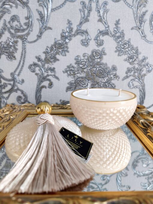 Natūrali sojų vaško žvakė stikliniame indelyje 380ml (kreminė)